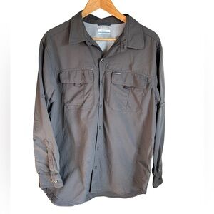 Men’s Gray Columbia Omni-Shade Sun Protection Long Sleeve Button Down Shirt Lrg